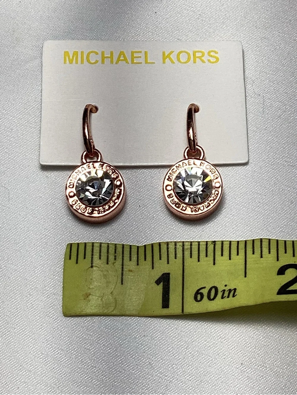 Michael Kors Brilliance Rose Gold Crystal Drop Earrings NWT w/MK Velvet Dust Bag
